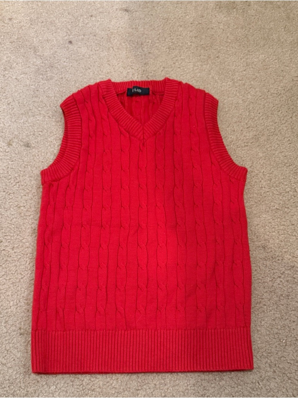 Lands' End Red Cable Knit V-Neck Sweater Vest